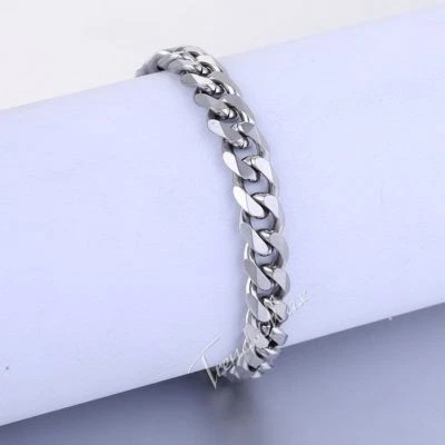Индивидуальный 3/5/7/9/11 мм бордюр кубинское серебро 316L браслет из нержавеющей стали мужчин цепочка - Изображение 1 из 4