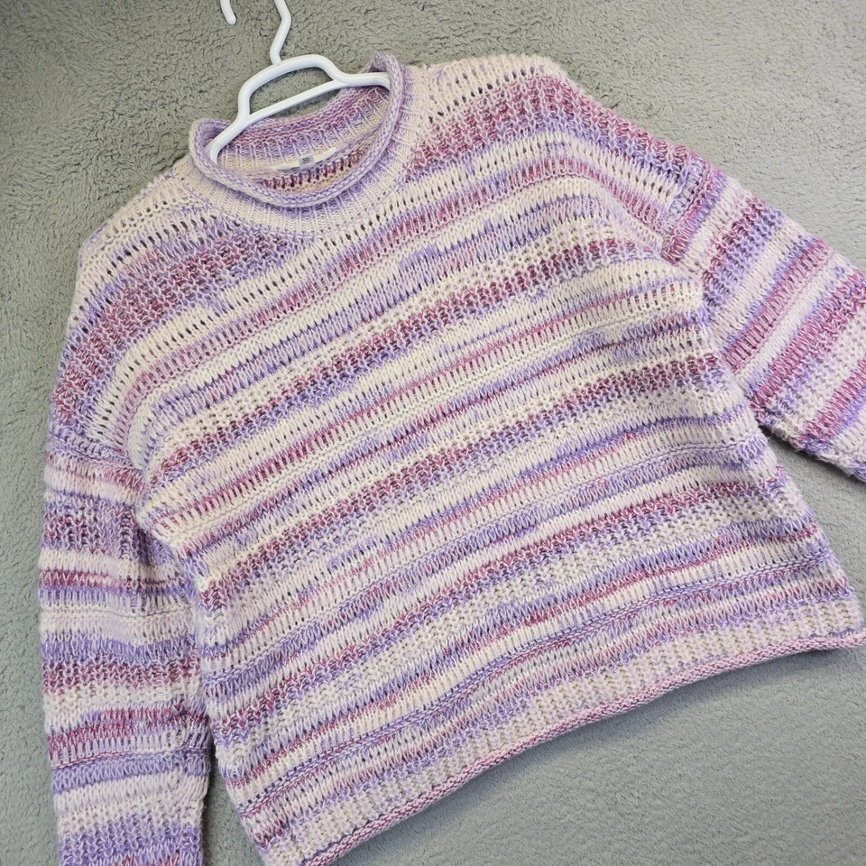 Suéter Pescador Grueso Tejido Abierto Para Mujer Talla Grande 2XL Púrpura Blanco Rayas Foto 1 de 4