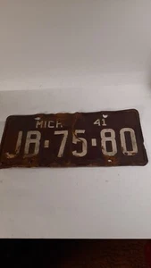 1941 Michigan MI License Plate Tag JB-75-80 - Picture 1 of 2