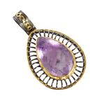 Natural Pear Amethyst Gemstone Pendant 925 Sterling Silver Gold Plated Jewelry