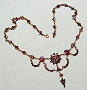 Antiguo collar de granate de plata dorada de la década de 1910 Checoslovaquia Bohemia 212k - Imagen 1 de 3