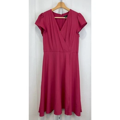 Vestido ANN TAYLOR Manga Acampanada Envolvente Acampanado Hasta la Rodilla Rosa Talla 4 Pequeño 4P Foto 1 de 4