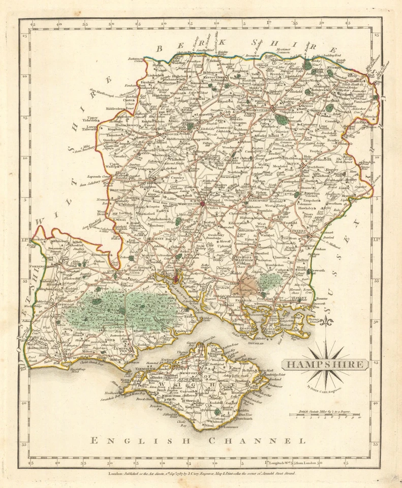 Antique county map of HAMPSHIRE by JOHN CARY. Original outline colour 1787 - Image 1 of 1