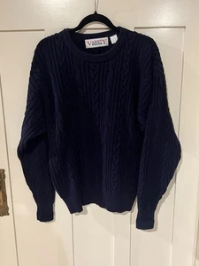 Vintage Savile Row Varsity Men’s Navy Medium Cable Knit Sweater Heavyweight Y2K - Picture 1 of 11