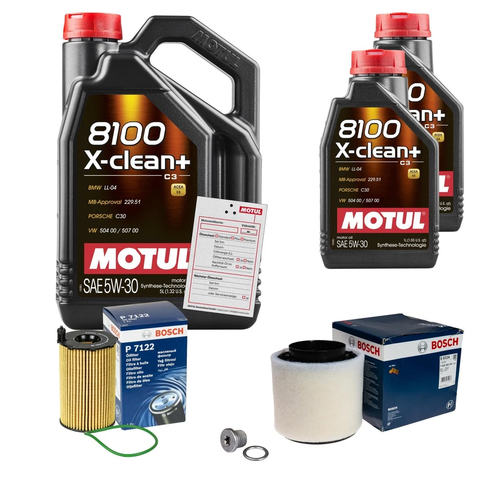 BOSCH, MOTUL BOSCH Inspektionspaket 7 L MOTUL 8100 X-clean+ 5W-30 für Audi Q5 3.0 TDI