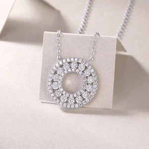 Lab Created Diamond 14k White Gold Plated Women's Circle Pendant - Picture 1 of 6