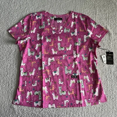 Koi Basics Scrub Top Women’s Sz XL Leslie Llama Pink Nursing Medical - Image 1 of 4