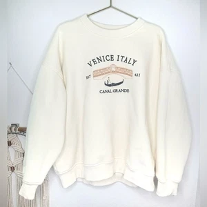 Altar’d State Crewneck Venice Italy Embroidered Graphic Sweatshirt Cream - Picture 1 of 7