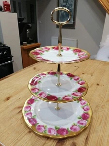 Ultra rare full gold Royal Albert OLD ENGLISH ROSE three tier cake stand - Picture 1 of 4