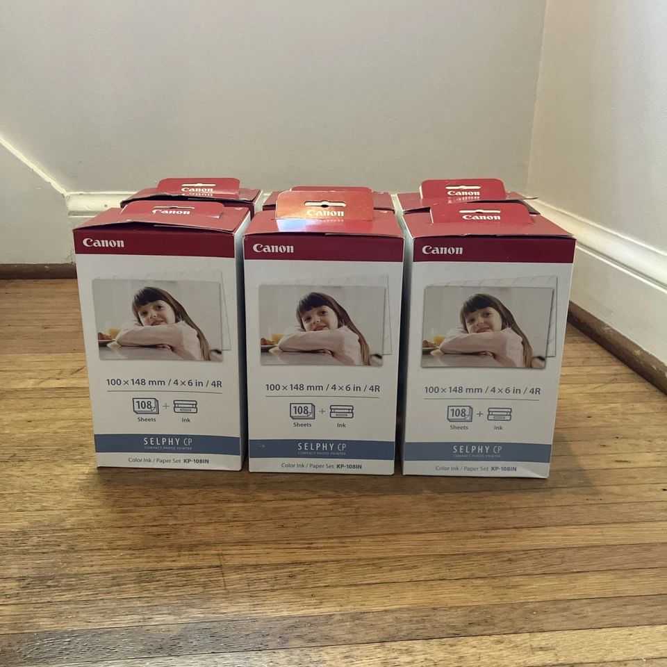 Papel Canon KP-108IN Selphy CP 4x6" 108 hojas y 3 cartuchos de tinta 6 cajas (5 nuevas) Foto 1 de 4