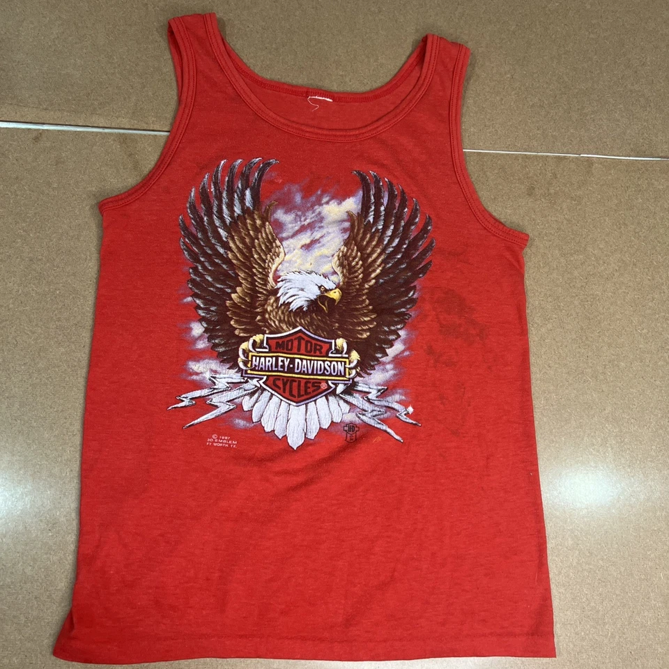 Camiseta sin mangas Harley-Davidson 1987 vintage | emblema 3D | gráfico Eagle | talla S/M Foto 1 de 4
