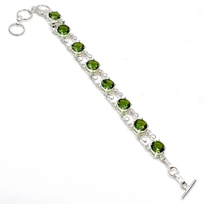 Green Peridot Gemstone 925 Sterling Silver Handmade Jewelry Bracelet Size-ADJ - Image 1 of 4