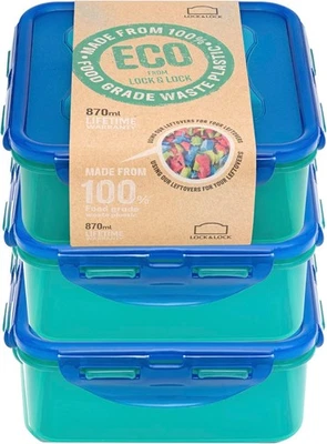 LocknLock Eco Food Containers BPA Free Airtight Dishwasher Safe Set of 3 –870ml  - Image 1 of 4