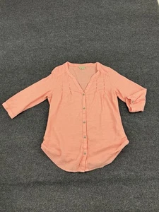 Royal Robbins Women’s Shirt Button Up Peach Size Medium 100% Cotton 3/4 Sleeve - Picture 1 of 6