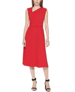 Abito donna Calvin Klein scollo asimmetrico rosso taglia 8 - Foto 1 di 1
