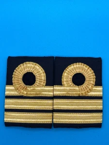 Pair: Royal Navy Commander Cdr Rank Slides - Gold Wire - Picture 1 of 1