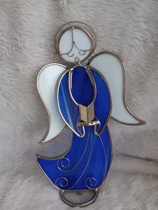 Sunray Stained Glass Suncatcher Standing Angel Figurine 10" Holding Book Blue - Picture 1 of 3