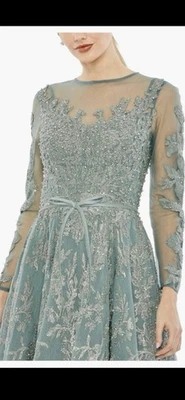 $598 Mac Duggal  Embroidered Illusion Long Sleeve Evening Gown NWT Jade Size 6 - Image 1 of 4