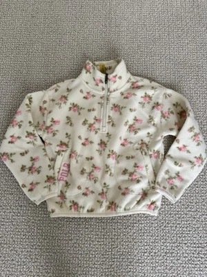 Polo Ralph Lauren Girls Floral 1/4 Zip Fleece Sweater Size S (7) Cream Pink - Image 1 of 2