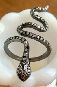 S Carter Designs * Stunning Sterling Silver Pave Diamond Snake Ring - Picture 1 of 6