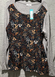 NWT Stitch Fix Kaileigh Soll Mixed Material Top Sz XXL Navy Floral Cream - Picture 1 of 5
