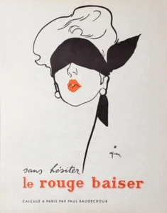 GRUAU DIOR ROUGE BAISER SANS HESITER PARIS PAR PAUL BAUDECROUX 1950 OLD POSTER - Picture 1 of 1