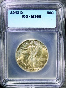 1943-D Liberty Walking Half Dollar ICG MS-66  - Mint State 66 - Color,  Luster - Picture 1 of 4