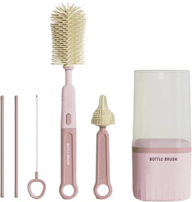 Juego de Cepillos para Biberón - Esencial para Viaje Bebé - Kit Limpiador de Biberones con Biberón de Silicona Foto 1 de 4