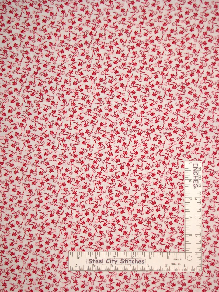 Tela de algodón remolino de flores espaciadas rojo sobre blanco verdadero 49110-R Santee por yarda Foto 1 de 1
