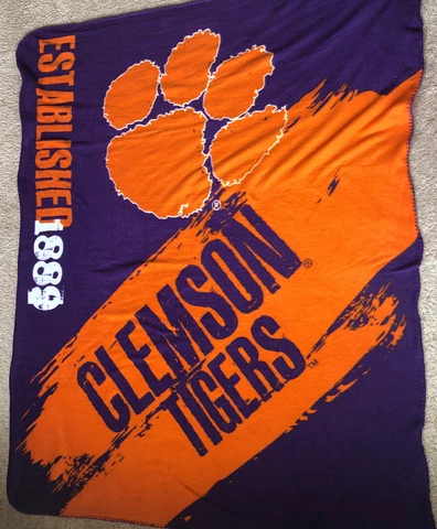 Clemson University Tigers Fleece Throw Blanket Orange/Purple   4’ X 5’ Cover