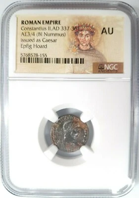 Constantius II Roman Empire BI Nummus AE3/4 NGC AU Ancient Epfig Hoard Pedigree - Image 1 of 4