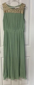 Louche London mintgrün Pailletten Passe Plissee Midikleid Gr. 14 Chiffon - Bild 1 von 12
