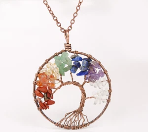 Collana con ciondolo albero della vita 7 chakra pietre preziose naturali cristallo oro USA - Foto 1 di 3