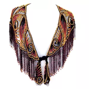 SHARMARK LAS VEGAS Beaded Black & Gold Shawl Wrap Opera Scarf Western Cowgirl - Picture 1 of 7