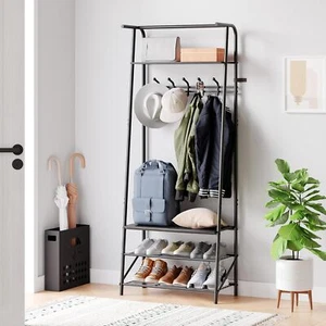 Entryway Hall Tree with Storage, Coat Rack Shoe Bench with 10 Hooks,Metal Frame - Picture 1 of 8