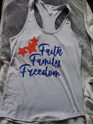 Women's custom 4th of July Faith Family Freedom racer back tank top size Medium - Image 1 of 4