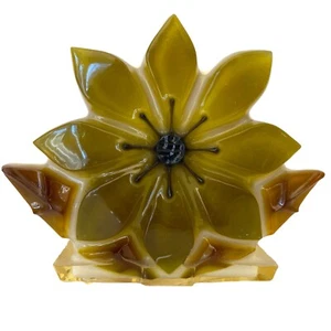 Retro Wondermold Lucite Autumn Yellow/Green Sunflower Napkin Letter Holder 1960s - Picture 1 of 8