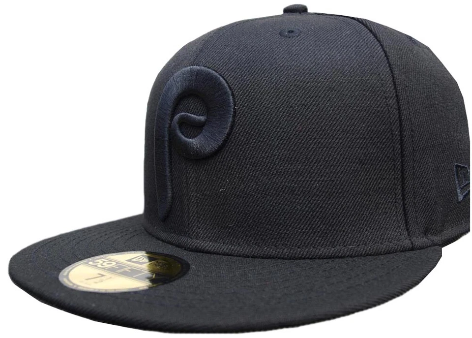 New Era Philadelphia Phillies Cooperstown P Black On Black Cap 59Fifty Fitted - Imagen 1 de 1