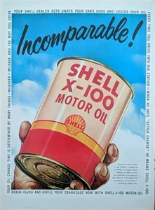 1950 vintage Shell Motor Oil Company Print Ad, Shell X-100 Vintage Oil Can - Picture 1 of 1