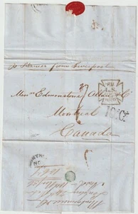 1856 L S LOMBARD St LONDON MONTGOMERIE RED WAFER SEAL TO MONTREAL H/S 10d Cy - Picture 1 of 2