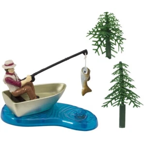 Fisherman with Magnetic Action Fish and Pine Trees Cake Topper Set DECOPAC NIP - Picture 1 of 7