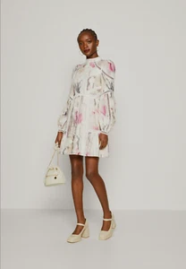 Ted Baker London Nude Fleurz Floral Print Linen Mini Dress Size 2/US 6 NWT 445$ - Picture 1 of 11