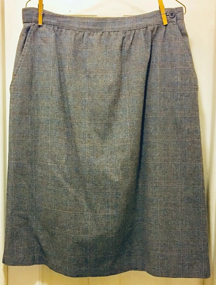 Vintage Women Oscar De La Renta Skirt Gray Plaid Wool Blend Knee Length Sz 15/16 Foto 1 de 4