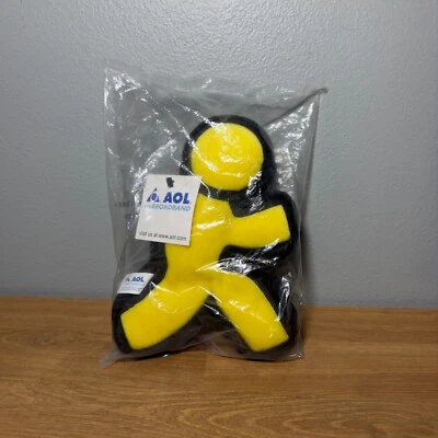 AOL Running Man Logo Plush Yellow America Online VTG Beanie For Broadband E-Mail - Image 1 of 2