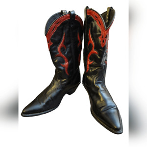 Vintage Dingo black inlay with red pointed toe western cowgirl boots