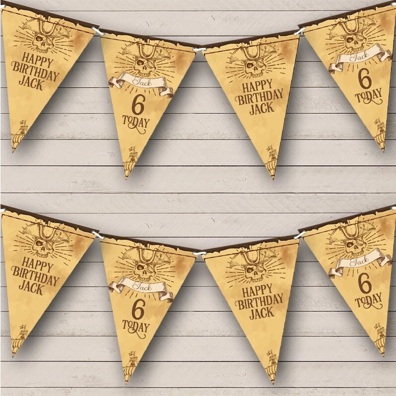 Pirate Theme Children's Party Birthday Age Personalised Party Banner Bunting - Image 1 of 1