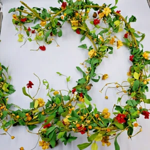 Artificial Flower Garland Vine Faux Greenery Berries 2 PC Spring Summer Swag 5FT - Picture 1 of 13