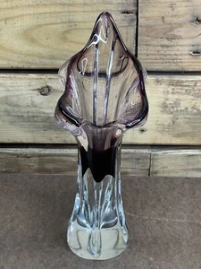 5 Finger Swung Amethyst Clear Hand Blown Glassworks Chribska Czech Rep. 14” Vase - Picture 1 of 19