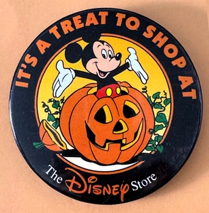 Vintage Disney Pinback Button Halloween CAST TREAT TO SHOP Disney Store Mickey - Picture 1 of 2