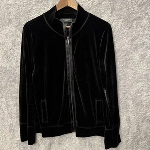 Talbots Womens Black Velvety Plush Velour Zip-Up Jacket XL - Picture 1 of 7